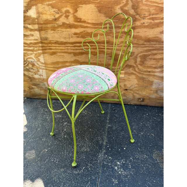 Metal 1970s Vintage Green Iron Peacock Garden Chair or Vanity Chair For Sale - Image 7 of 12