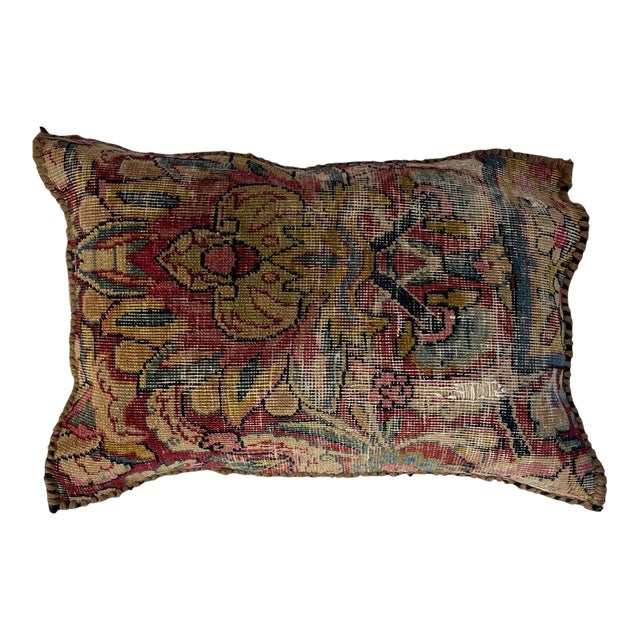 Pillow W/Antique Persian Rug Fragment, 1' X 1'3" For Sale