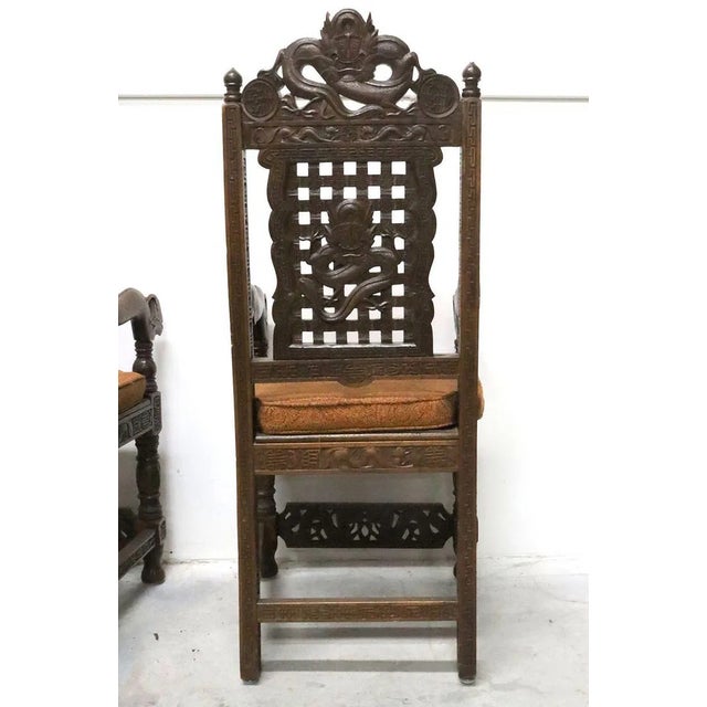 Pair of Antique Heavily Hand Carved Wooden Armchairs For Sale - Image 11 of 15