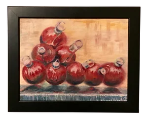 Red Fountain Balls, New York City, Original Oil Painting