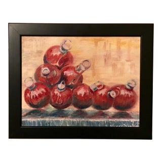 Red Fountain Balls, New York City, Original Oil Painting, by Van Ness For Sale
