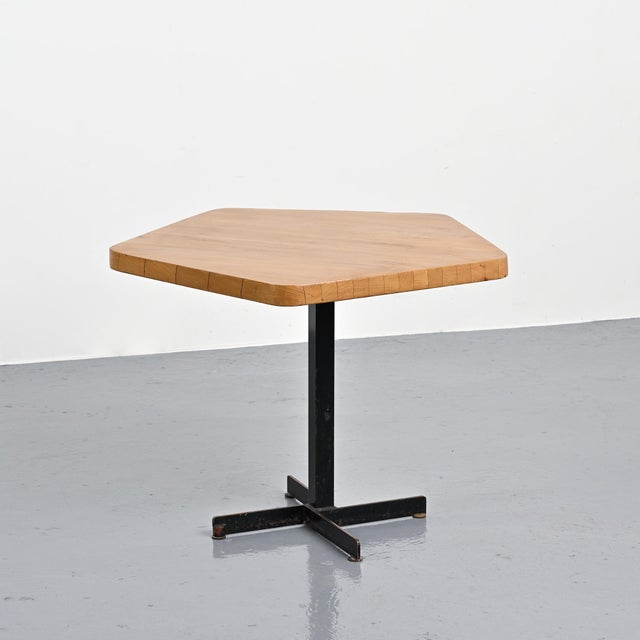 Pentagonal table designed by Charlotte Perriand for the Nova and Les Lauzières residences in Les Arcs 1800 in the 1970s....