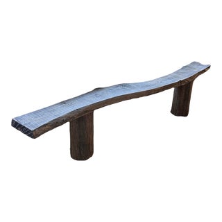 Live Edge Rough Sawn Wood Bench With Log Supports For Sale