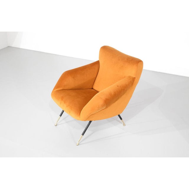 1960s Orange Velvet Armchairs, Italy, 1960s, Set of 2 For Sale - Image 5 of 14
