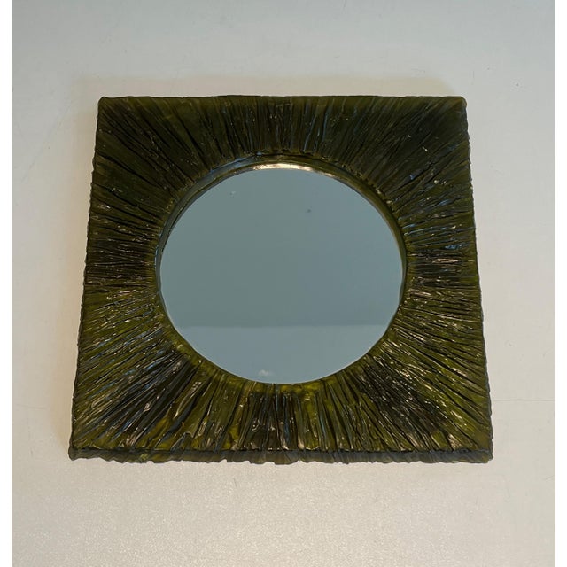 1970s Small Mirror in Green Resin. Work in French. Circa 1970 For Sale - Image 5 of 12