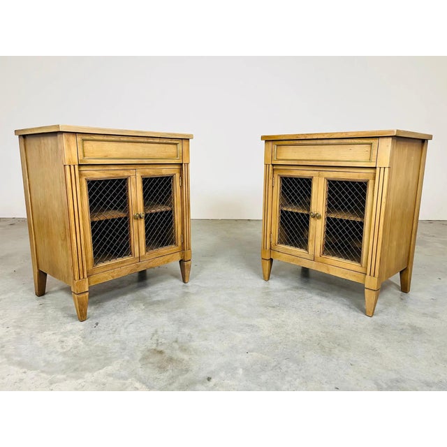National Furniture Directoire Style Brass Mesh and Beechwood Nightstands For Sale In Philadelphia - Image 6 of 10