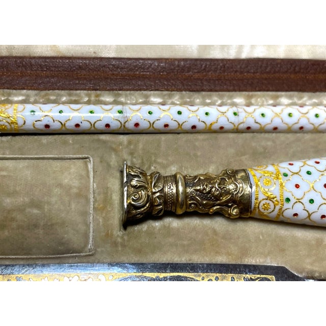Metal Set of 6, 1800's French Sterling Silver Gilt Paillonné Enamel Was Seal Pen Writing Set For Sale - Image 7 of 14