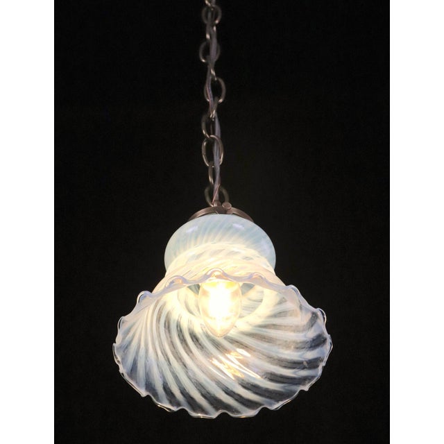 Transparent Mid 20th Century Art Nouveau Swirl Opal Glass Hanging Pendant Light For Sale - Image 8 of 10