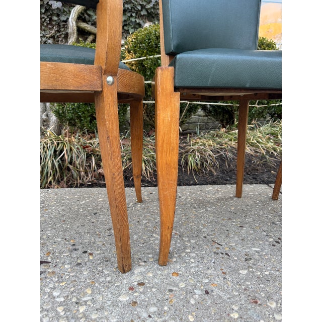 Wood Mid 20th Century Vintage French Oak and Leather Dining Chairs- Set of 6 For Sale - Image 7 of 12