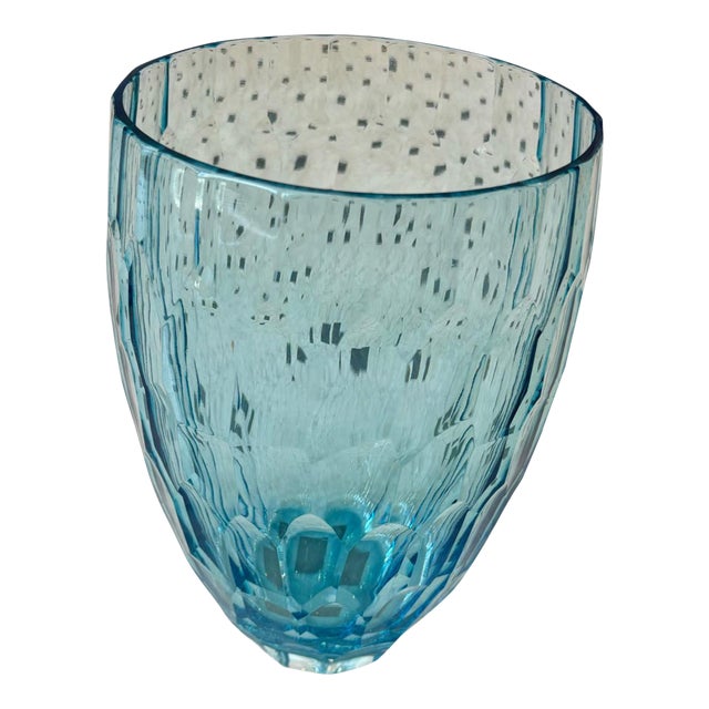 Blue Cut Glass Vase From Bekos For Sale