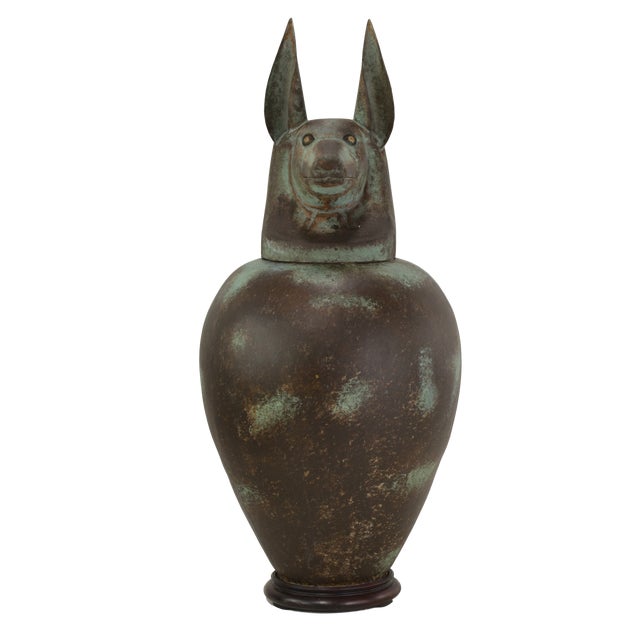 A Pair of Exquisite Vintage Hand-Forged Tin Canopy Jars Duamutf (Jackal) and Kebekhsenuf (Falcon) For Sale - Image 12 of 15