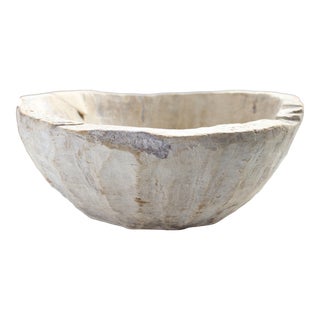 European Antique Bleached Carved Dough Bowl/Distressed For Sale