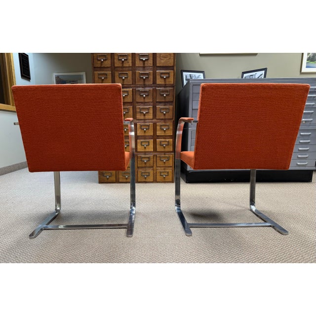 Ludwig Mies van der Rohe Pair of Knoll Brno Flat Bar Armchairs by Ludwig Mies Van Der Rohe, Original 1970s Upholstery For Sale - Image 4 of 7