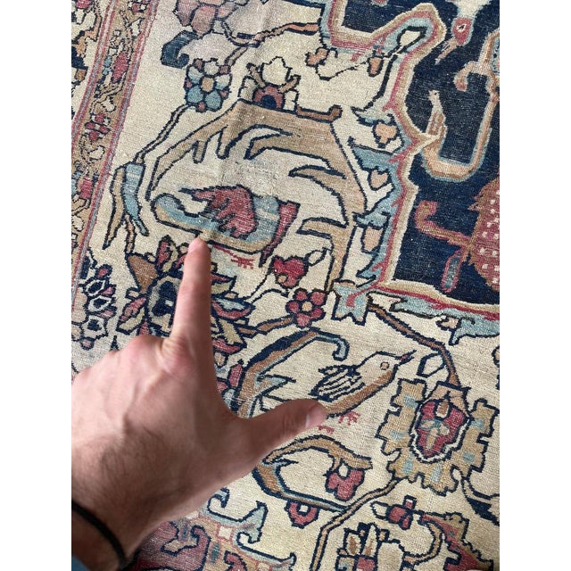 1880's Antique Persian Kerman Lavar "LION VS BULL" Rug 9.2 x 12.5 For Sale - Image 9 of 18