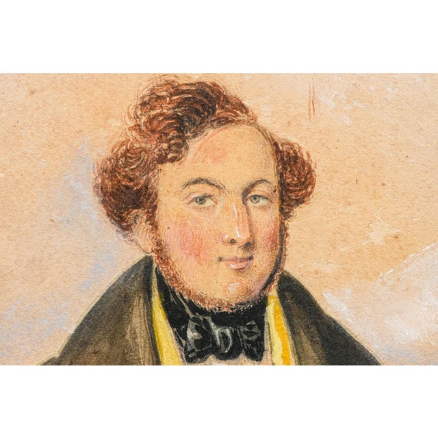 Amazing Antique English School Portrait Gouache Watercolor Painting of Aristocratic Man With Dog Framed Wall Decor For Sale In New York - Image 6 of 15