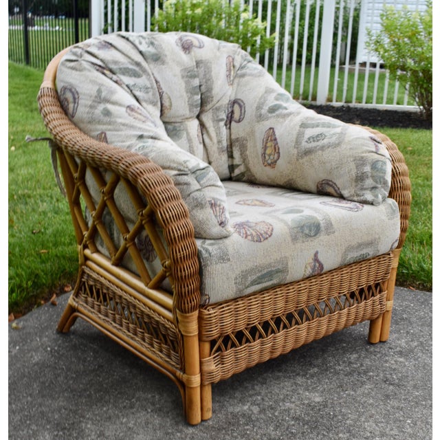 Braxton Culler Braxton Culler Rattan Wicker Lounge Accent Chair & Ottoman Set Coastal Boho For Sale - Image 4 of 16