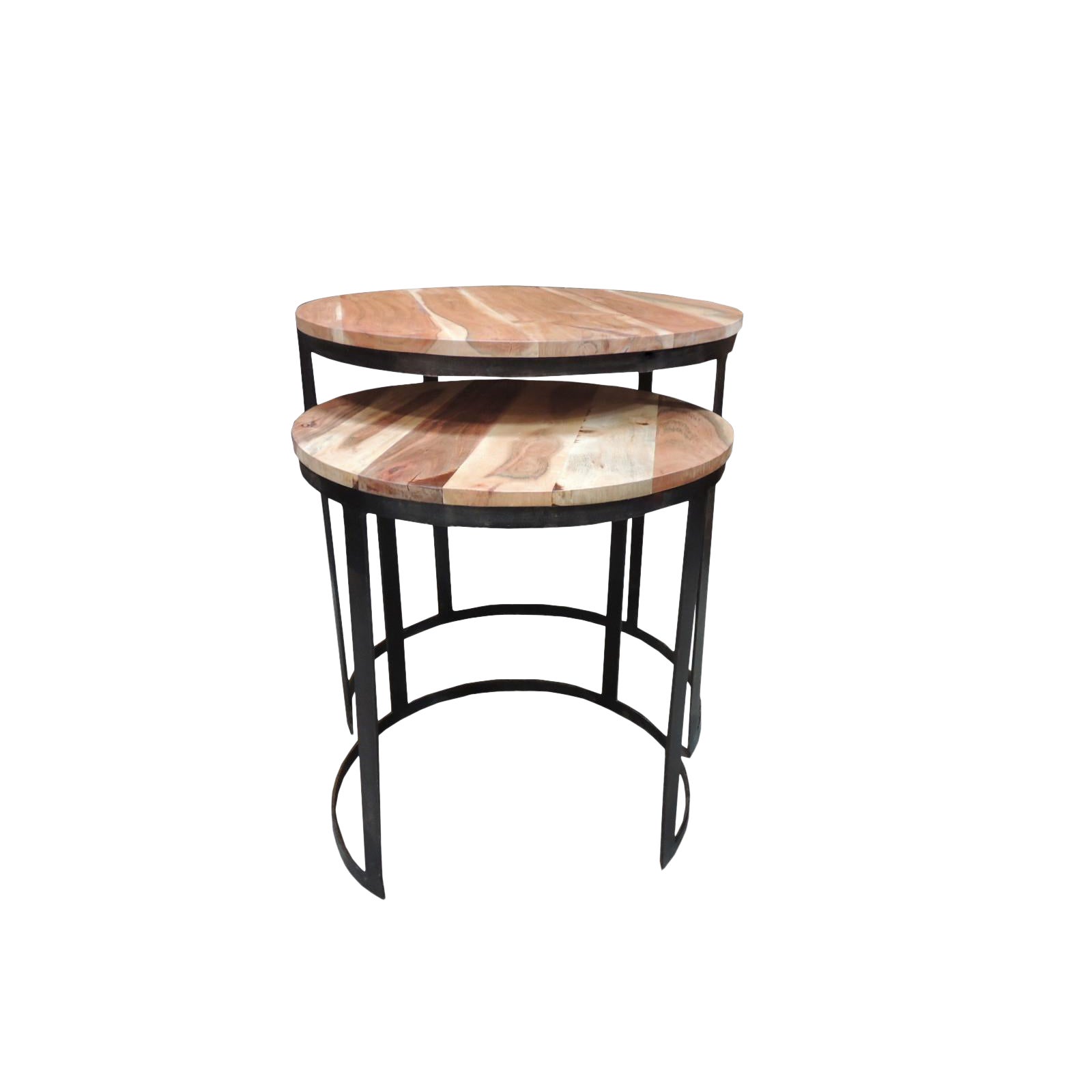 Jackson Wood and Iron Round Nesting Tables Set of 2 Chairish