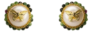 Jade Halo Pearl & Gold Butterfly Stud Earrings, A Pair