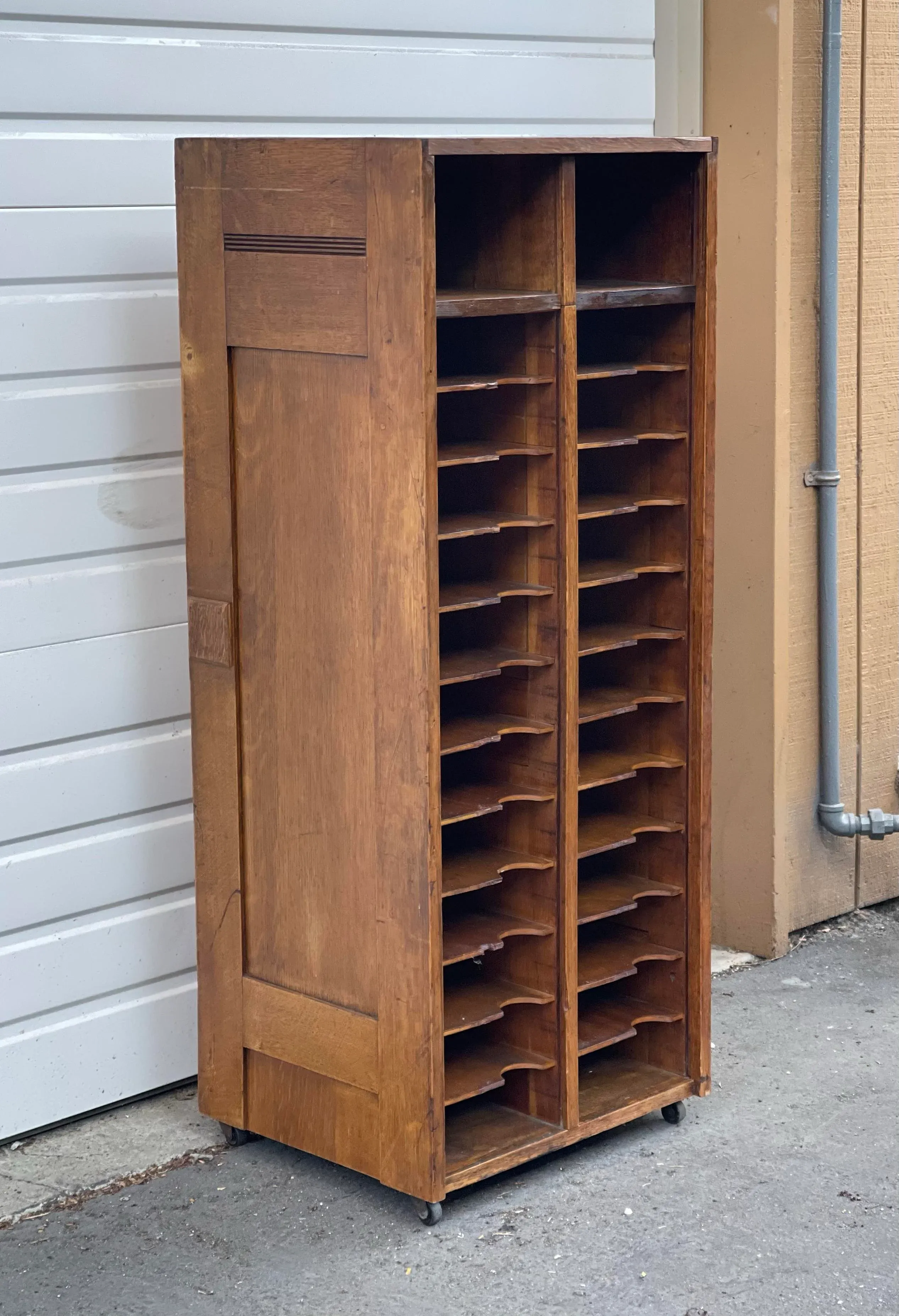 Vintage Storage Cabinet With Fixed Shelves and Casters, Early 20th