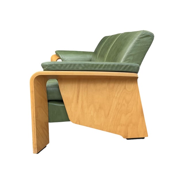 Wood 1960s Ekornes Scandinavian Modern Olive Green Leather Sofa With Sculptural Bentwood Frame For Sale - Image 7 of 15