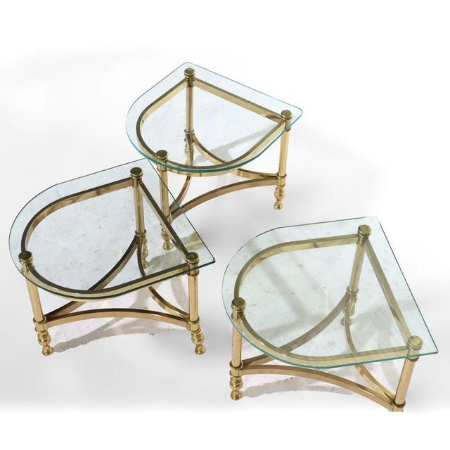 Three Vintage Hollywood Regency Brass & Glass Side Tables C1960 For Sale - Image 4 of 8