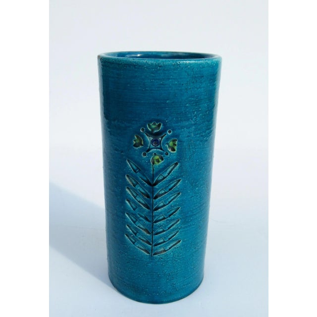 Bitossi C. 1960's Italian Signed Bitossi for Rosenthal-Netter Cerulean Blue Glazed Tall Ceramic Vase For Sale - Image 4 of 13