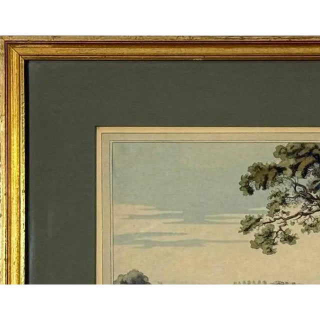 Paper Antique 1793 Joseph Farington River Thames Hand-Colored Aquatint Walton Bridge Boydell For Sale - Image 7 of 13