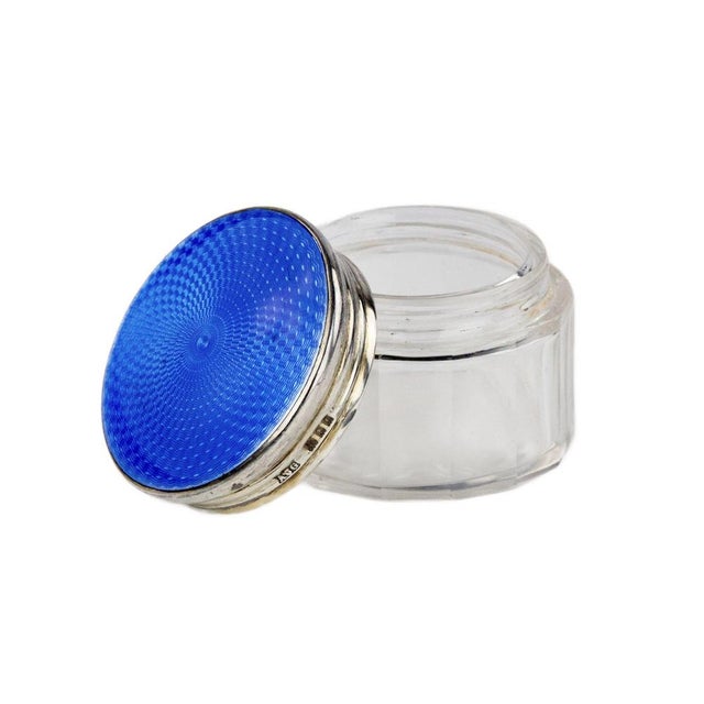 20th Century Lady`s Box in Glass with Silver Guilloché Enamel Lid, England For Sale - Image 3 of 6