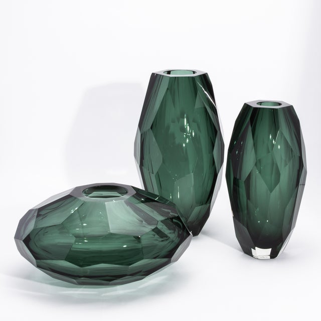 Hand-Blown Murano Modern Tall Faceted Vase in Eucalyptus Green Large For Sale - Image 9 of 10