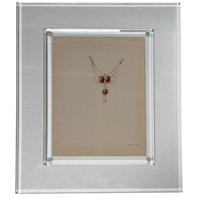 1940s Set of 4 Jewelry and Architecture Watercolors in Lucite Frames For Sale - Image 5 of 10