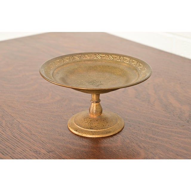 Art Deco Tiffany Studios New York Bronze Doré Pedestal Bowl or Compote Dish With Decorative Border For Sale - Image 3 of 11