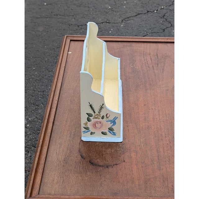 Wood Vintage 1980s Hand-Painted Floral Wooden Desktop Mail Sorter For Sale - Image 7 of 7