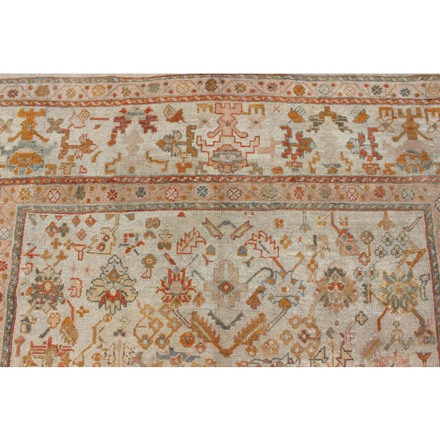 Outstanding Ivory Background Antique Turkish Oushak Rug in Multi-Colors For Sale - Image 9 of 11
