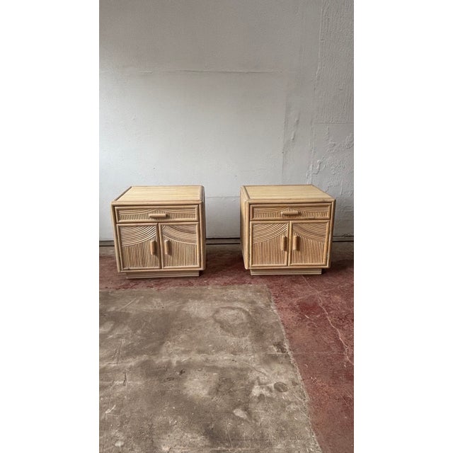 Coastal Washed Split Reed Nightstands, Set of 2 For Sale - Image 3 of 5