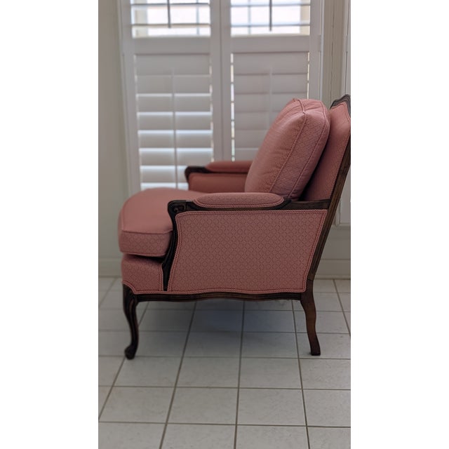 Vintage Overstuffed Arm Chair With Frenchy Cabriole Legs, Unattached Comfy Seat & Back Cushions For Sale - Image 4 of 13