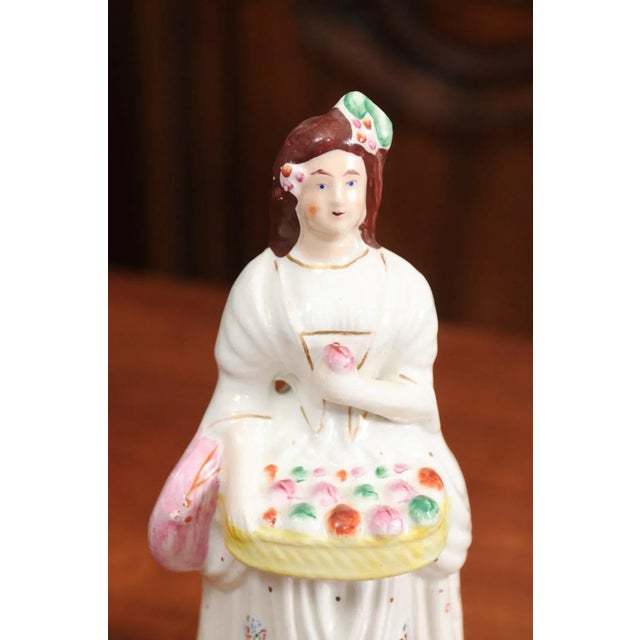 Mid 20th Century Small English Porcelain Decorative Figurine Depicting Lady with Floral Basket For Sale - Image 4 of 12