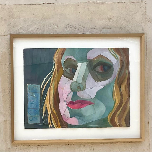 Boho Chic Vintage Boho Signed Original Mixed Media Painting For Sale - Image 3 of 10