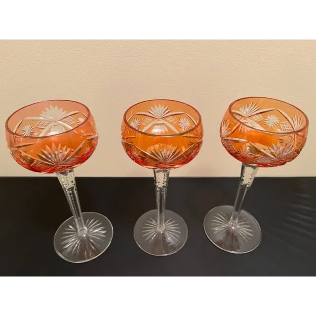 1920s German Cut Crystal Wine Glasses - Set of 3 For Sale - Image 4 of 11