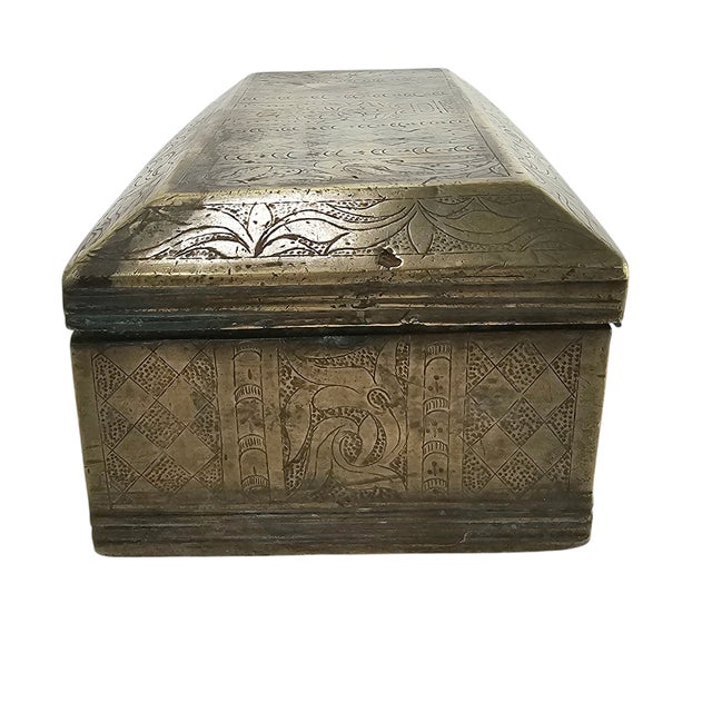 Antique Filipino Hand-Etched Brass Betel Nut Box, Southeast Asian Tribal Artifact For Sale - Image 4 of 11