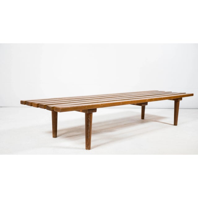 1960s Mid Century Low Profile Slat Wood Bench For Sale - Image 10 of 11