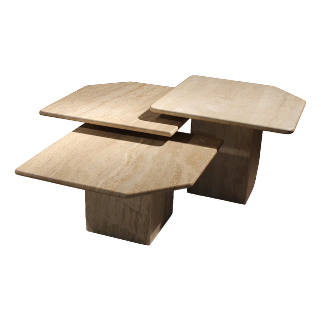 Nesting Table in Travertine, 1970s, Set of 3 For Sale