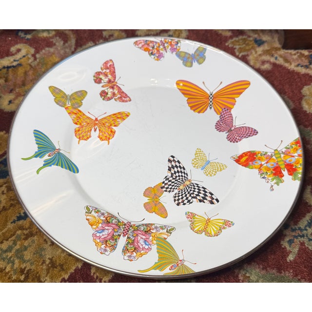 Early 21st Century MacKenzie-Childs Butterfly Enamel Metal Serving Plate / Tray For Sale - Image 5 of 11