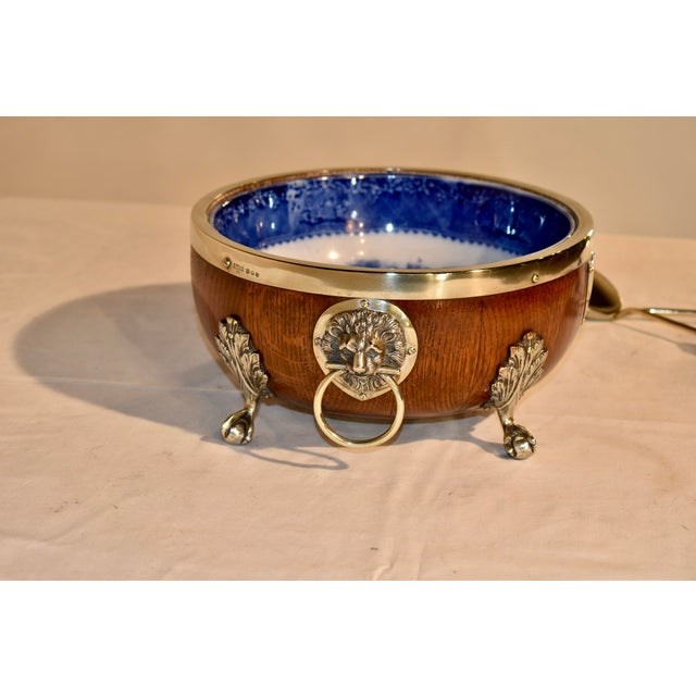 Circa 1900 English Silver Plated Oak Bowl With Servers For Sale - Image 4 of 10