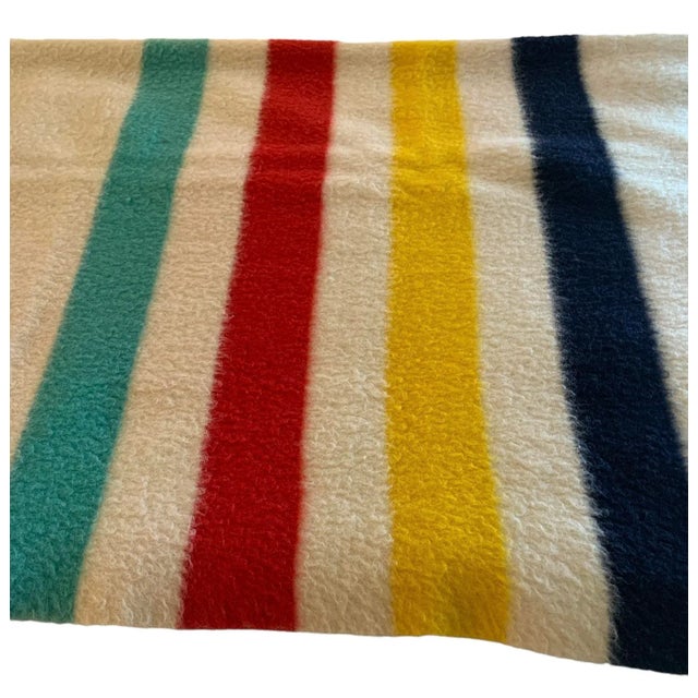 1950s Hudson Bay Four Point Wool Blanket Ivory Striped