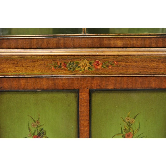 Antique English Adams Style Green Hand Painted Narrow Corner China Cabinet For Sale - Image 13 of 18