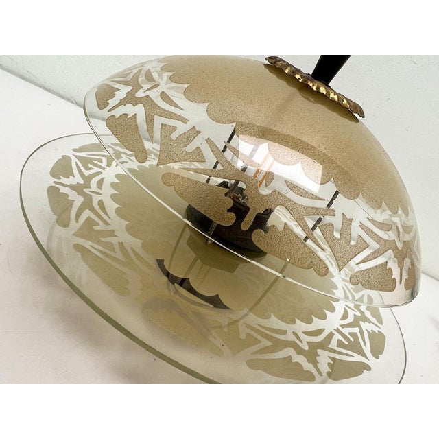 Tan Art Deco Etched Glass Ceiling Lamp, 1920s For Sale - Image 8 of 14