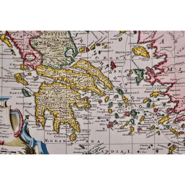 Mainland Greece & Islands: An Original 18th Century Hand-Colored Map by Emanuel Bowen , 1747 For Sale - Image 4 of 6
