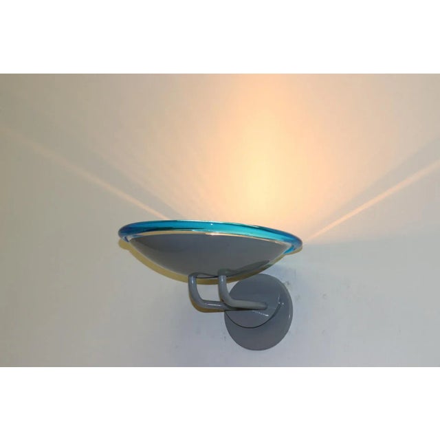 Modern Wall Lamp Murano Transparent Glass with Aqua Glass Band Accent. Mounting in Gray Laquered Metal. "Morisa" Wall made...