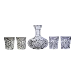 Antique American Brilliant Period Cut Crystal Carafe and Tumblers Set- 5 Pieces