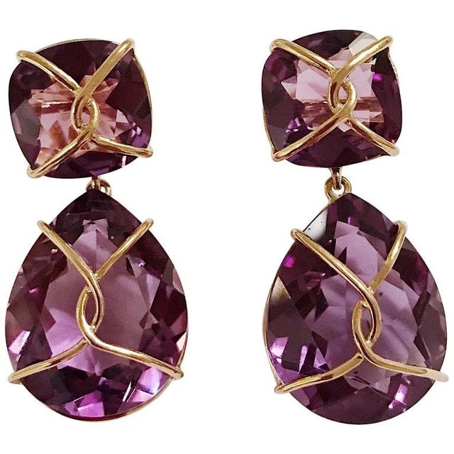 Christina Addison Large Rock Crystal Cushion Stud Earring With Yellow Gold Wire Wrap - a Pair For Sale - Image 11 of 12